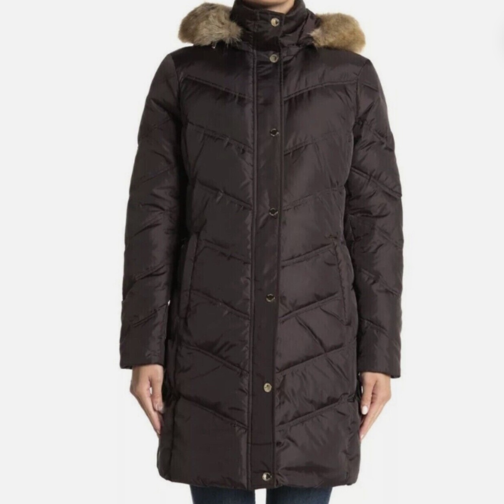 MICHAEL Michael Kors Missy 3/4 Down Faux Fur Trim Jacket